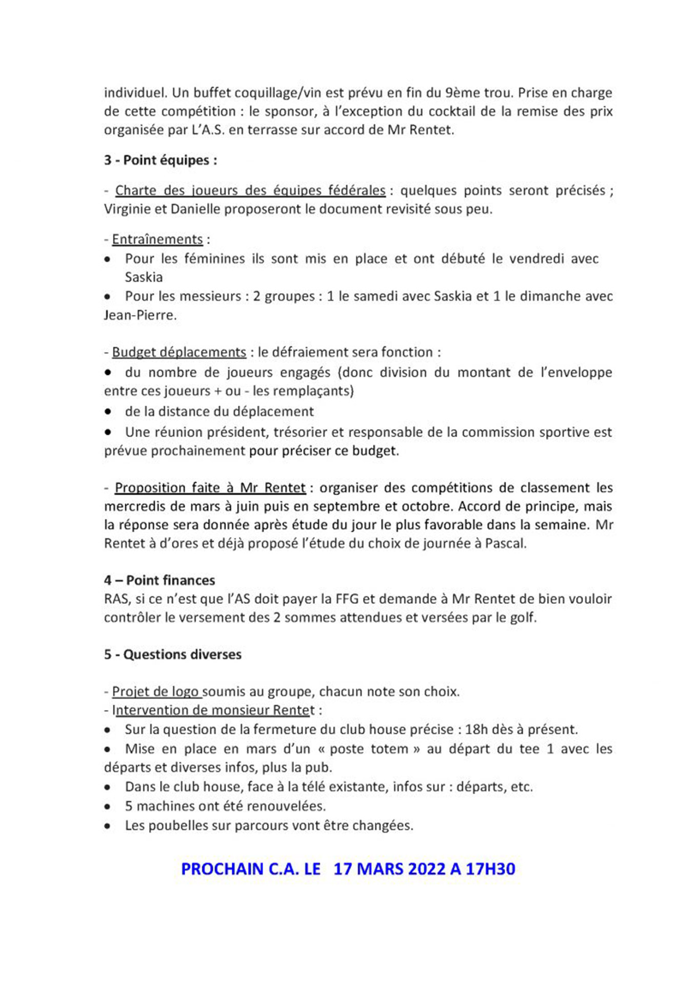 Compte rendu du conseil d'administration